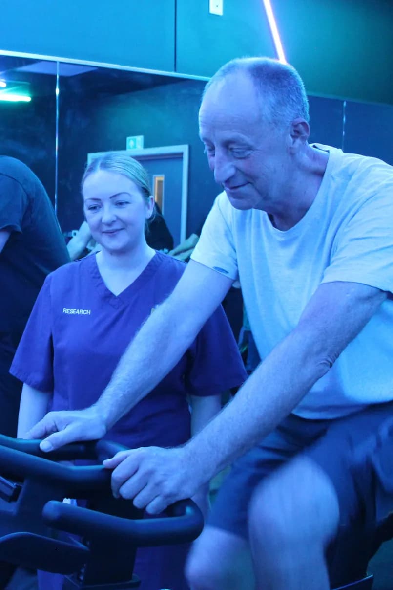 Chris Dodds on the exercise bike as part of the cardiac rehab programme 